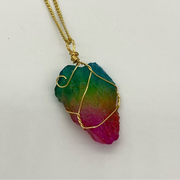 Rainbow Quartz Wire Wrapped Pendant Necklace - Picture 3 of 5